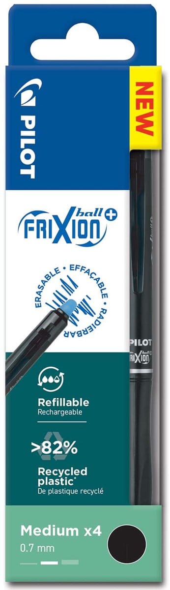 Wallet - set van 4 - FriXion Ball Plus - Uitwisbare Rollerbalpen - Zwart - Middelgrote punt