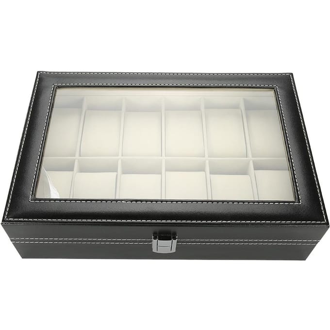 12 Vakken PU Leer Horloge Display Case Opbergdoos Organizer Horloge Sieraden Display Doos gray