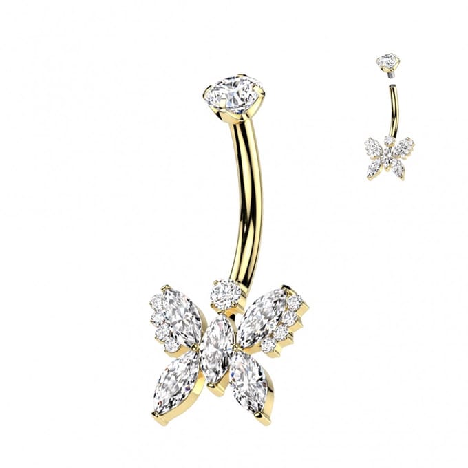 Piercing titanium vlinder extra steentjes goud - LMPiercings
