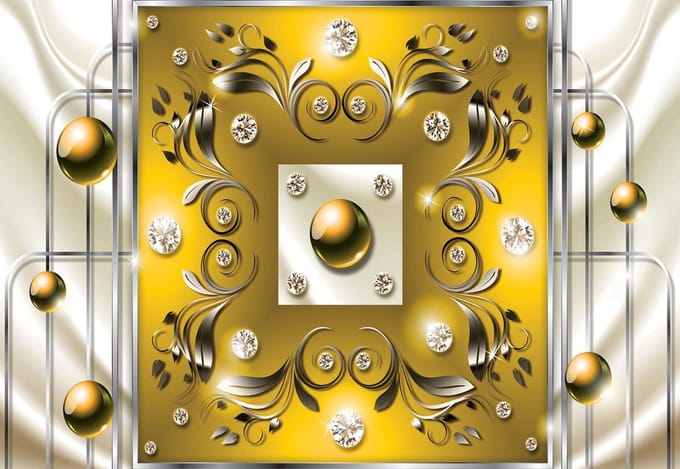 Fotobehang Yellow Diamond Abstract Modern | PANORAMIC - 250cm x 104cm | 130g/m2 Vlies