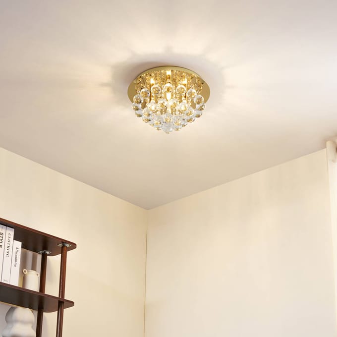 Lindby - plafondlamp - 4lichts - Staal, kristal - H: 19 cm - G9 - goud