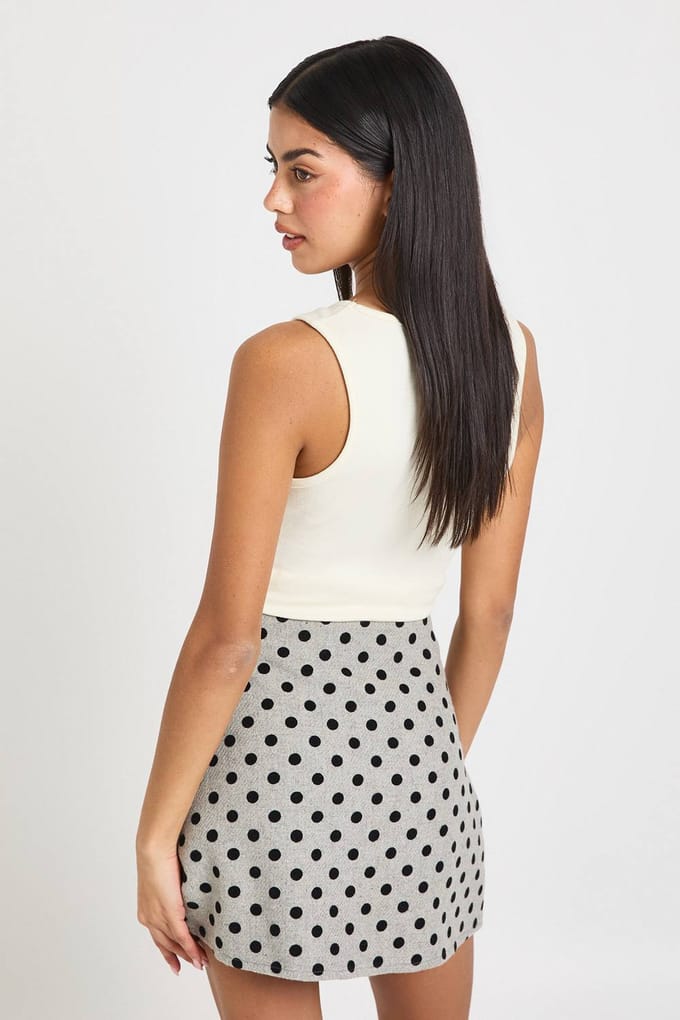 boohoo Dames Polka Dot Wollen Look Mini Rok | Grey | Maat: 6