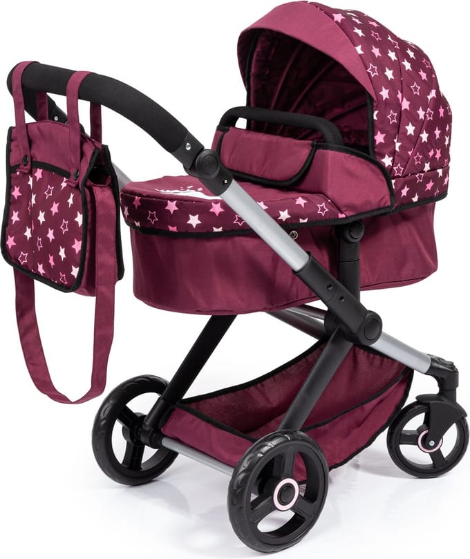 Bayer Design - Combi Poppenwagen Xeo, tas, bordeaux, roze, sterren
