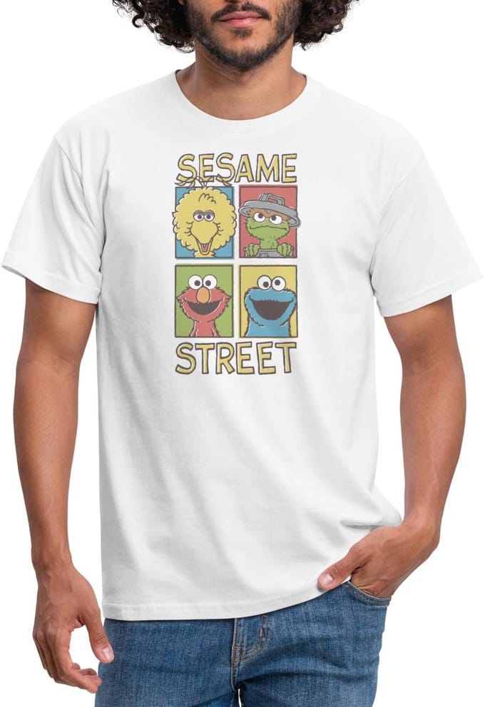 Sesamstraat Bibo Oscar Elmo Koekiemonster T-Shirt Heren