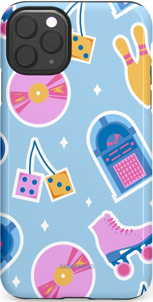 Casetastic hoesje geschikt voor Apple iPhone 11 Pro Max - Dubbellaagse bescherming - Flashback vibes - Fashion Case - Lichtblauw Lavendel Wit