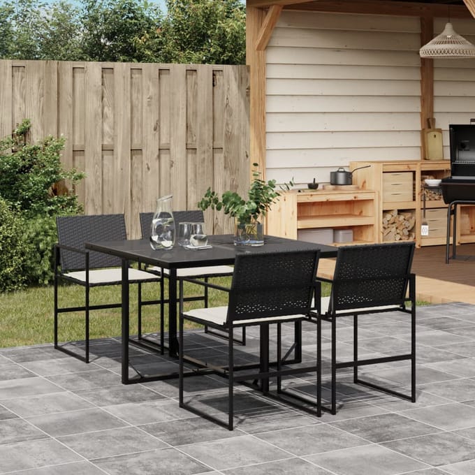 vidaXL - 5-delige - Tuinset - met - kussens - poly - rattan - zwart