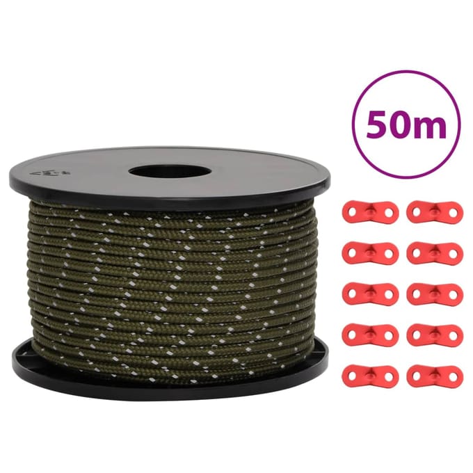 vidaXL - Tentscheerlijn - met - reflecterende - strips - en - spanners - 50 - m - 5 - mm
