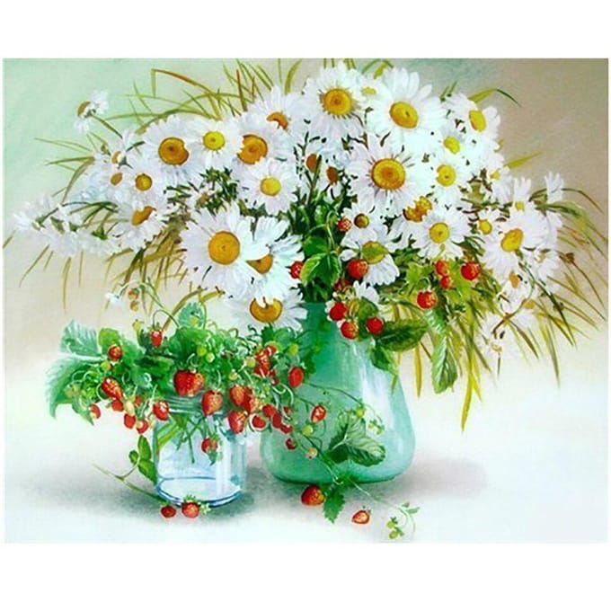 Peinture diamant chrysanthème fraise, broderie 5D, point de croix, décor de maison, perceuse complète, image 20X30CM green