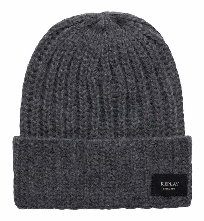 REPLAY muts sjaal Beanie + Scarf Set Charcoal Gray Melange donkergrijs