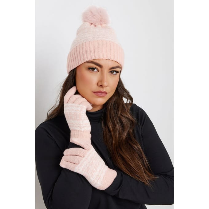 Yours Roze Fair Isle Bobbelmuts En Handschoenensetsize One Size