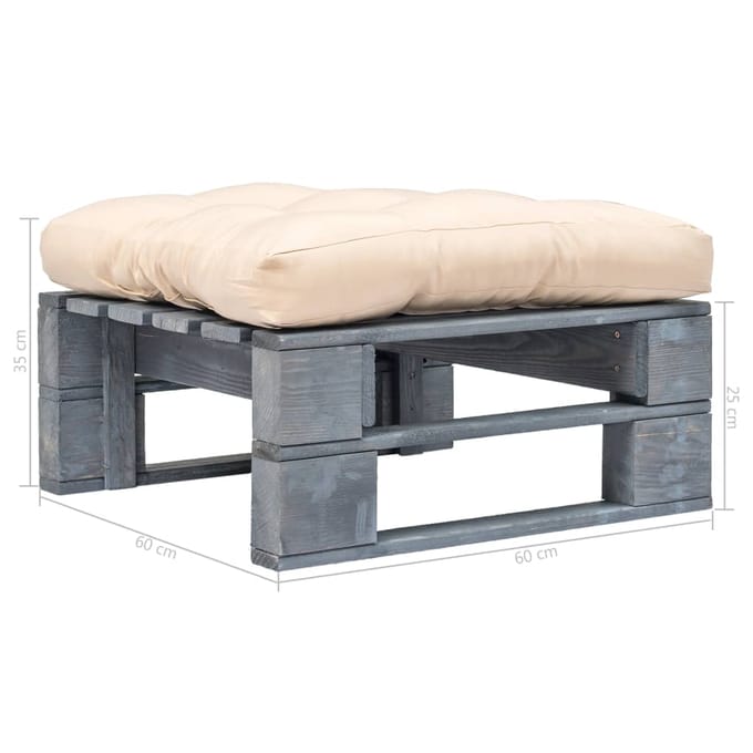 vidaXL - Tuinhocker - met - zandkleurig - kussen - pallet - hout - grijs