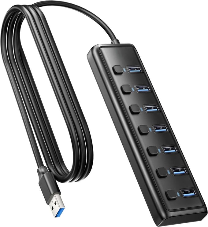TIM® USB Hub met Voeding - USB Hub - USB Splitter - Zwart - 19cm x 9cm x 3cm