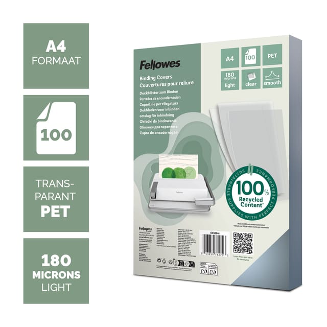 Voorblad Fellowes A4 PET 180micron recycled 100 stuks
