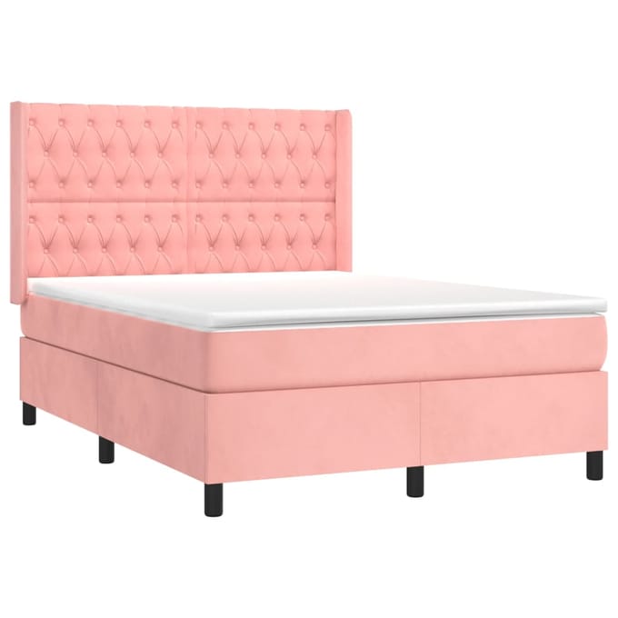 vidaXL - Boxspring - met - matras - fluweel - roze - 140x190 - cm