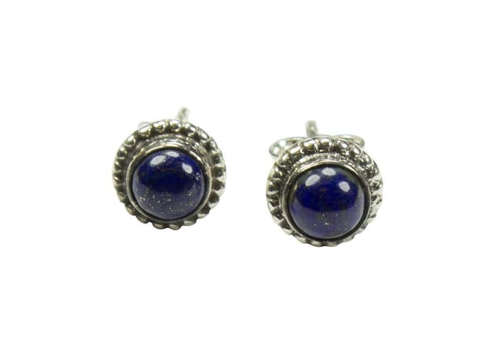 Zilveren knop oorbellen Lapis Lazuli 925 zilver