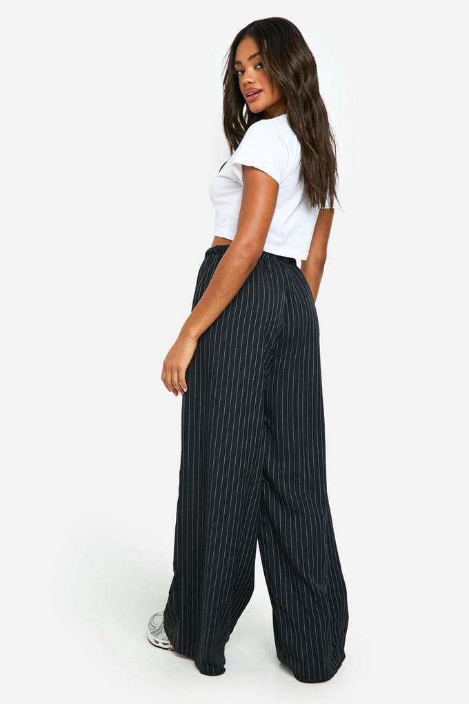 boohoo Dames Stripe Wijde Broek | Zwart | Maat: 40