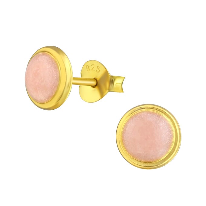 Joy|S - Zilveren roze rond oorbellen - 7mm - gold plated