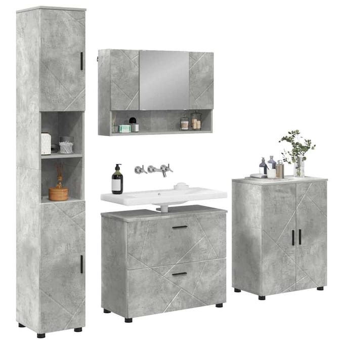 vidaXL - Badkamermeubel - Set - 4 - st - Beton - Grijs - 35 - x - 30 - x - 192 - cm