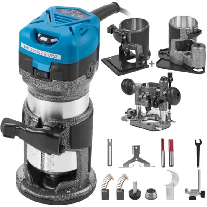 VEVOR compacte router met 3 basissen Variabele snelheid Kantelbasis Soft Start verwijdering Pro 710W