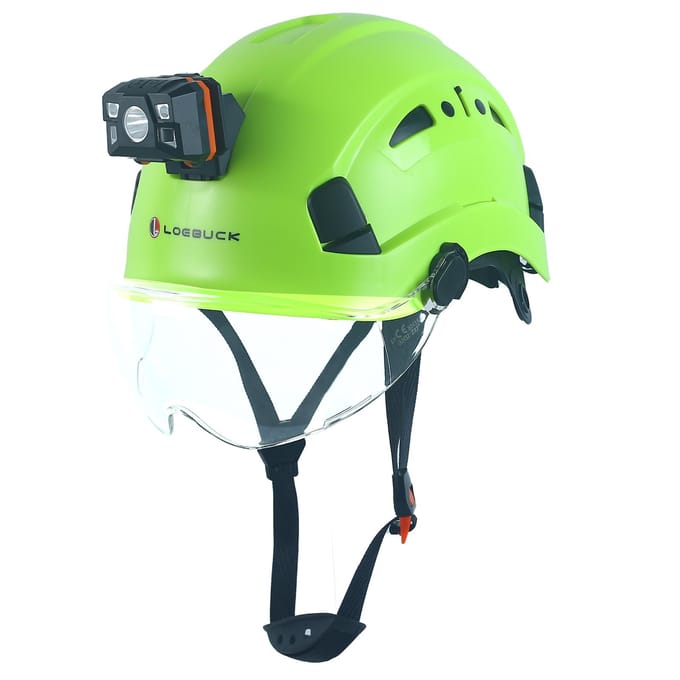 Casque de sécurité LOEBUCK avec lunettes et phare LED, Casque de protection industriel pour travaux de construction 53-64cm