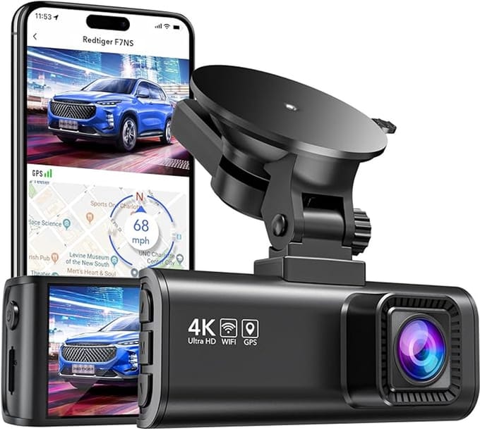 REDTIGER F7NS dashcam - Front 4k Resolution - 170 Degree Viewing Angle - Wi-Fi - GPS - Parking Mode - Night Vision - G-Sensor - 3.16-inch LCD Screen - Car Dashcam