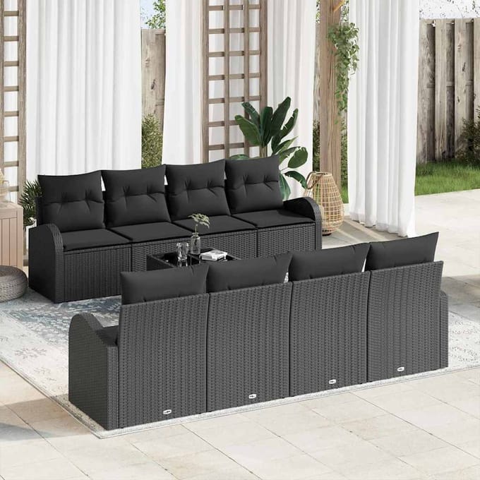 vidaXL - Tuinbank - Set - 9 - st - Zwart - poly - rattan