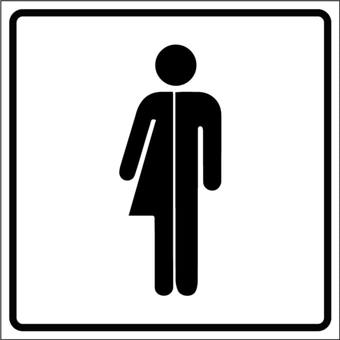 Genderneutraal toilet sticker, wit 100 x 100 mm