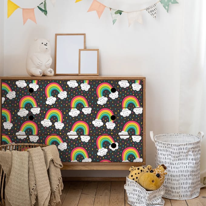 Kindermeubelsticker met schattige konijntjes en regenbogen, 40 x 60 cm