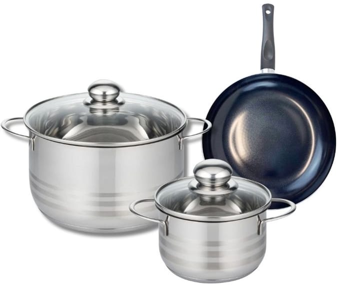 Set van 1 Koekenpan 20 cm en 2 kookpotten 16 en 24 cm Elo Prima Glanzend