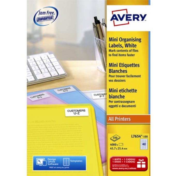Avery Mini Etiketten, wit, 45,7 x 25,4 mm, permanent klevend