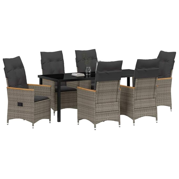 vidaXL - Tuin - Eettafel - Set - 7 - st - Grijs - poly - rattan