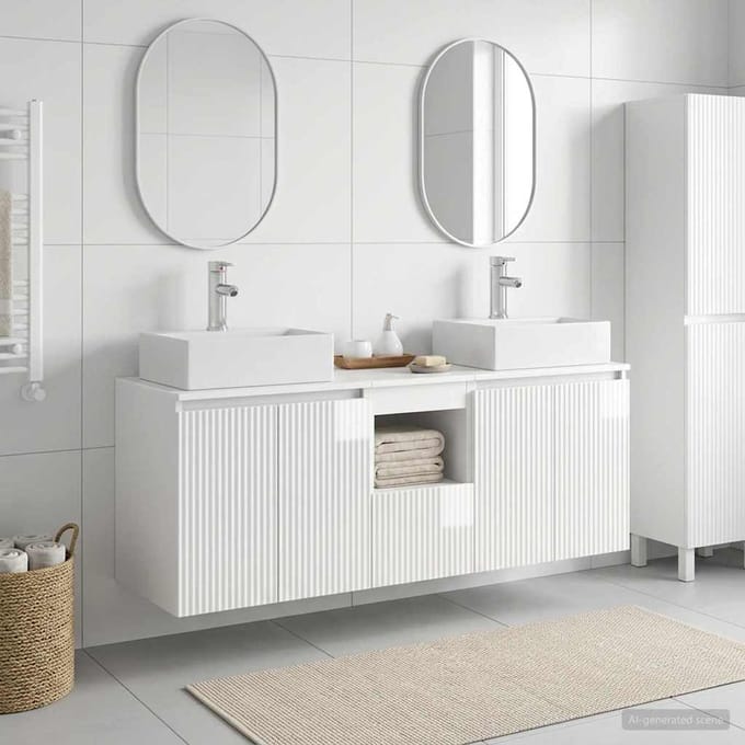 vidaXL - Badkamerkast - set - 3 - st - Hoogglans - Wit - 129 - x - 41 - x - 79,5 - cm
