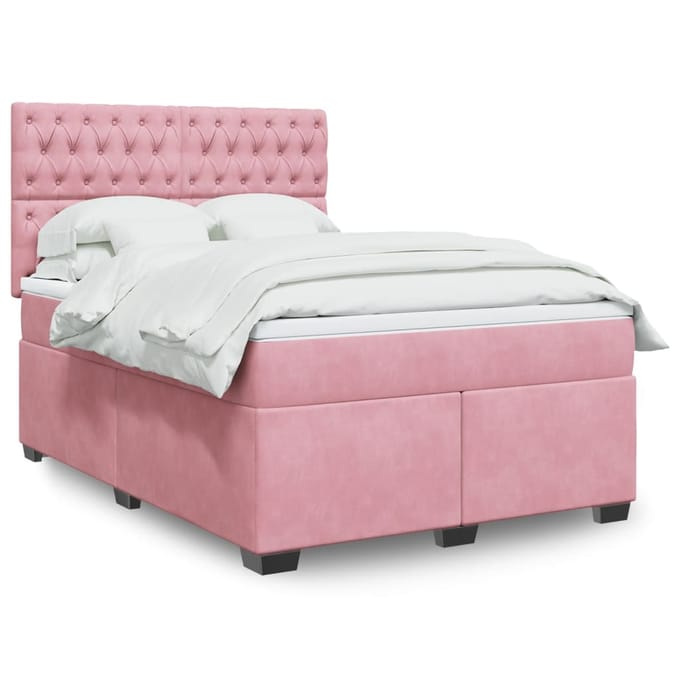 vidaXL - Boxspring - met - matras - fluweel - roze - 160x200 - cm