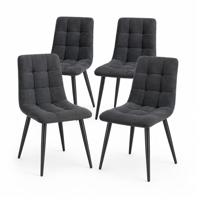 Innovastore Eetkamerstoelen - Eetkamerstoel - Eettafelstoel - Stoel - Gestoffeerde stoelen - Set van 4 - Fluweel - Grijs