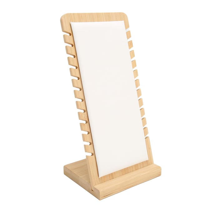 Présentoir à Colliers en Bambou à 12 Fentes Panneau PU Blanc Vertical Autoportant Porte-Bijoux beige