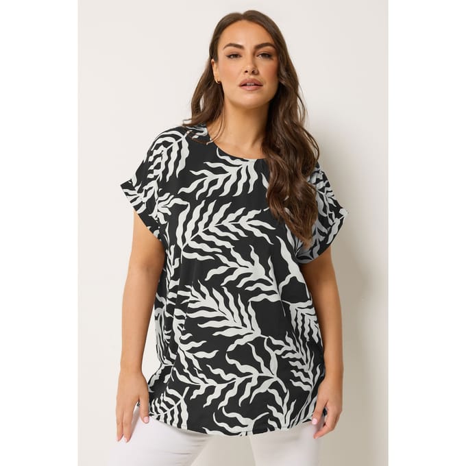 Yours Zwarte Top Met Bladprint Size 42