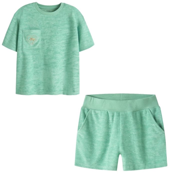 Name it t-shir en short meisjes - groen - NKFhelgi - maat 134/140