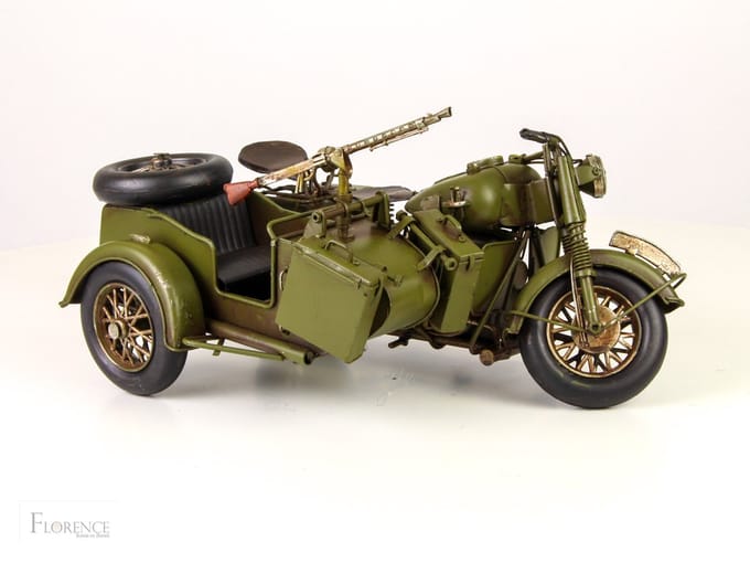Maddeco - blikken - leger - motor met zijspan - groen - blik - legermotor