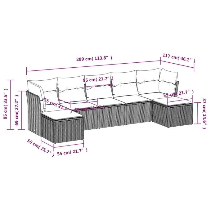 vidaXL - 7-delige - Loungeset - met - kussens - poly - rattan - grijs