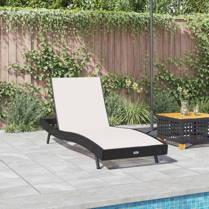 vidaXL - Ligstoel - Zwart - en - Wit - 197 - x - 70 - x - 82 - cm - poly - rattan