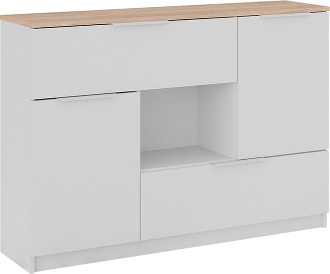 Vicco Betti Dressoir – 120 x 83.6 cm 2x deur, 2x lade en 1x open vak Wit/Sonoma