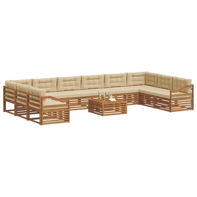 vidaXL - Sofa-Sets - 11 - st - Natuurlijk - en - Beige - Massief - Acacia - Hout
