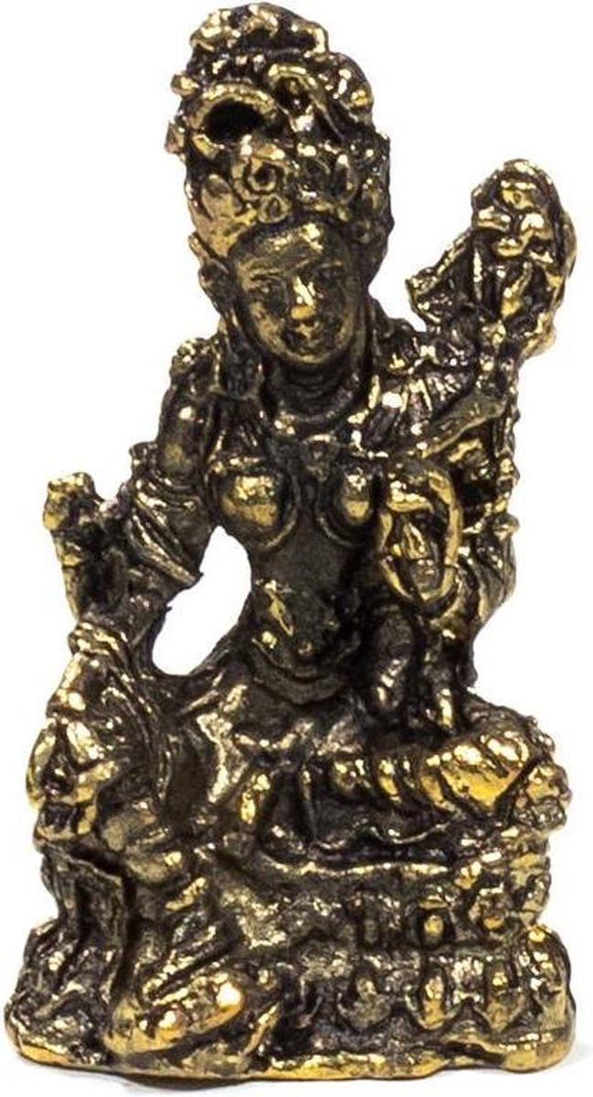 Decoratief Beeld - Minibeeldje Groene Tara - Metaal - Yogi & Yogini - Goud - 3 X 2 Cm