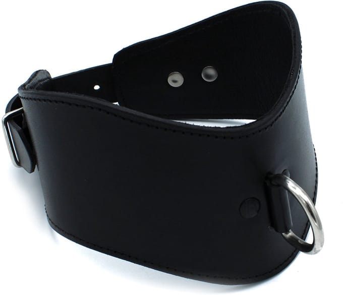 Kiotos - Gecontourde Zwarte Lederen Posture Collar met D-Ring