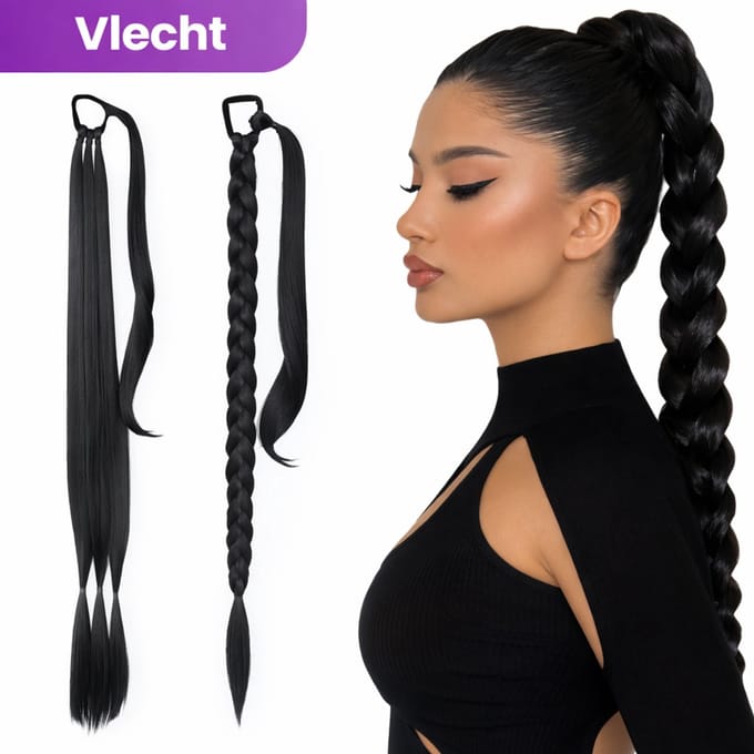 SassyGoods Zwarte Braid Ponytail Extensions - Vlecht Extensions - Haarstuk - Haar Verlenging Zwart - 80 cm