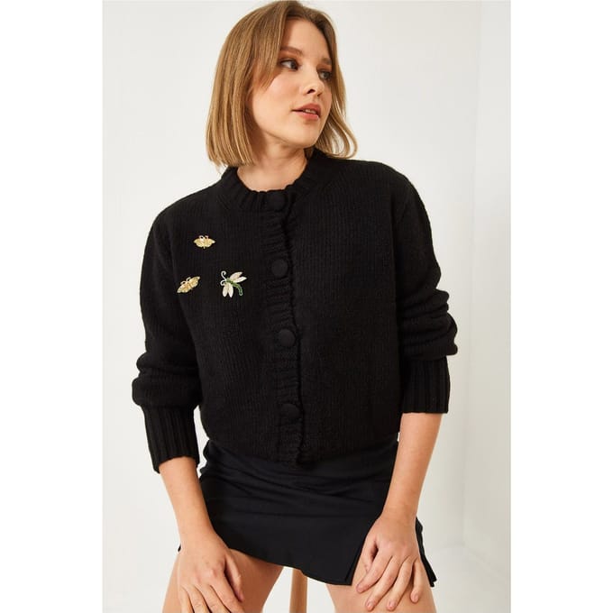 Textured Knitwear Cardigan met Pompom
