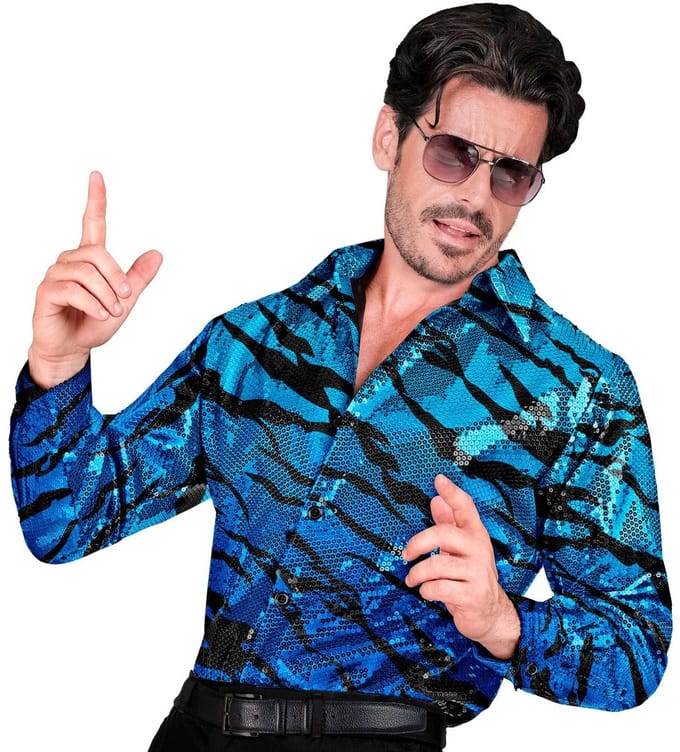 Paillettenshirt blauwe golven heren