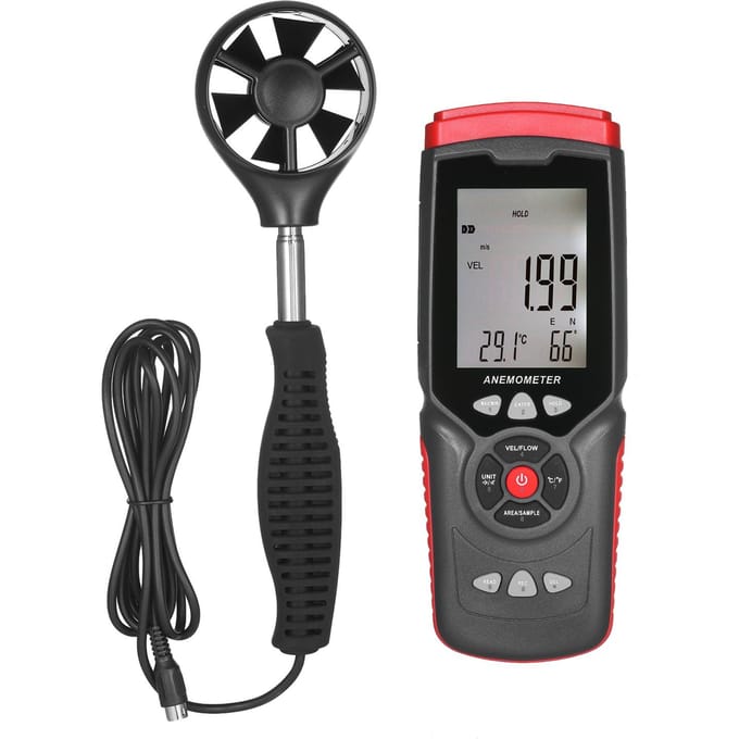 Draagbare digitale anemometer Professionele multifunctionele anemograaf met afneembare hulpventilator Black & Red