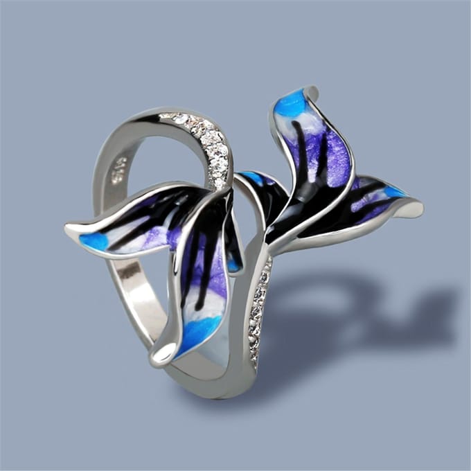 Plant- en Bloemenserie Emaille Ring met Lijmdruppel voor Dames No. 8 black