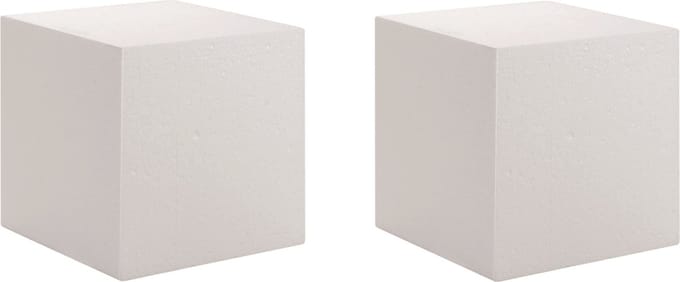 Hobby/knutsel piepschuim kubus blok - 2x - 20 x 20 cm - wit - figuren om te knutselen
